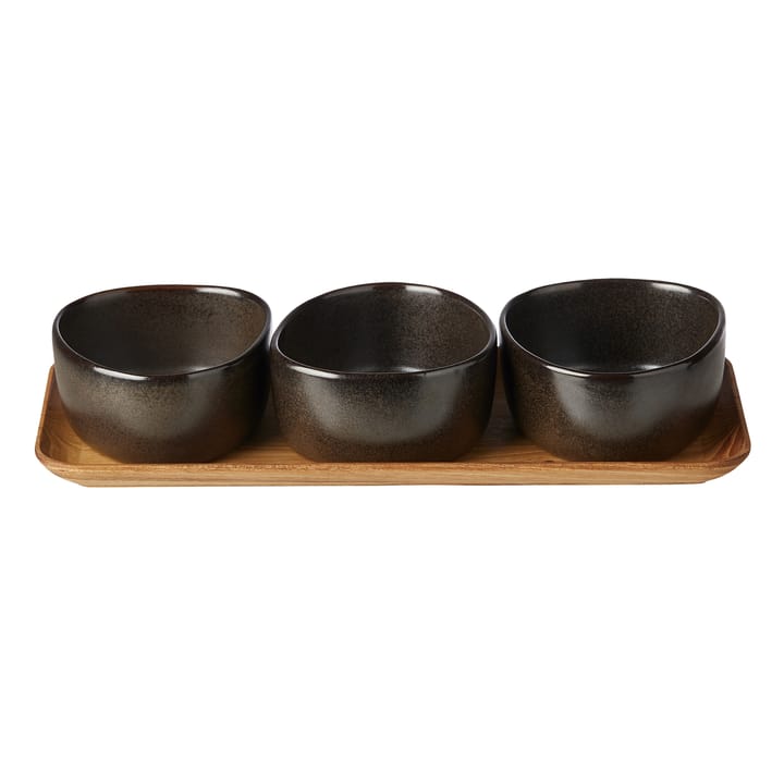 Raw Organic 碗 set with wooden 托盘 - Metallic 棕色 - Aida