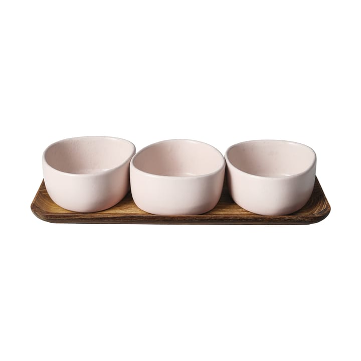 Raw Organic 碗 set with wooden 托盘 - Nordic Nude - Aida