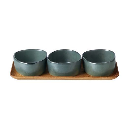 Raw Organic 碗 set with wooden 托盘 - Northern 绿色 - Aida