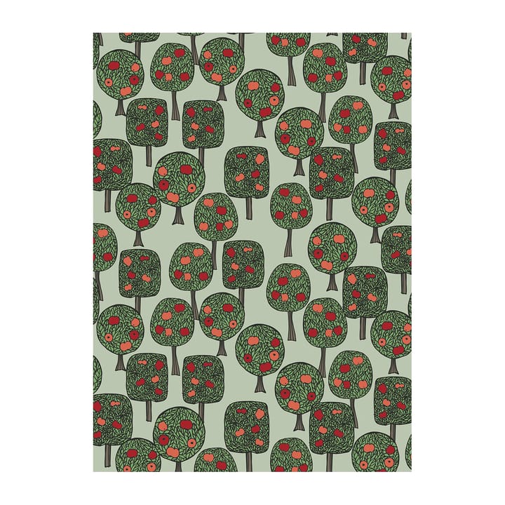 Äppelskogen oilcloth - 绿色-红色 - Arvidssons Textil