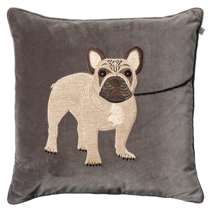 Embroidered French Bull Dog 靠枕套 50x50 cm - 灰色 - Chhatwal & Jonsson