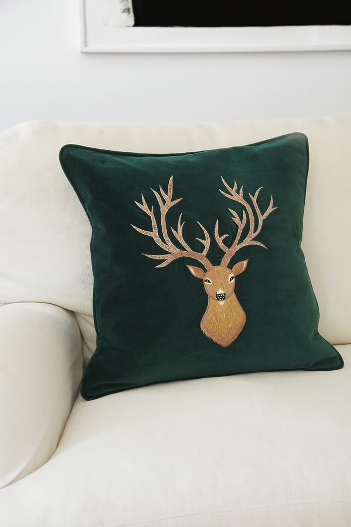 Embroidered Reindeer 靠枕套 50x50 cm - Green - Chhatwal & Jonsson