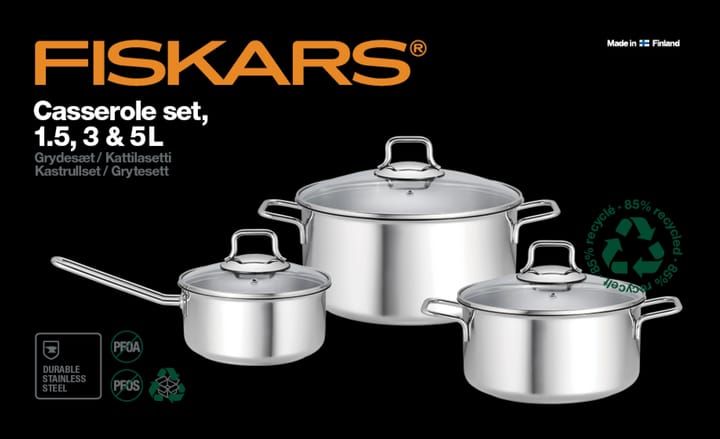 Fiskars pot & saucepan set with glass lid 3 pieces - 不锈钢 - Fiskars