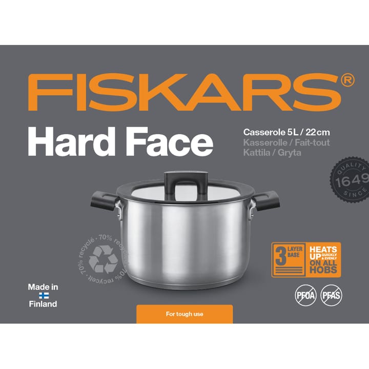 Hard Face Steel 砂锅  （含盖子） - 5 l - Fiskars