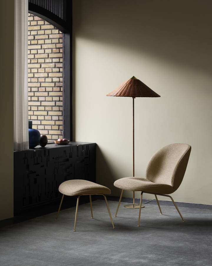 Beetle Ottoman - upholstered foot stool, conic base 凳子 - Around bouclé 004-brass - GUBI
