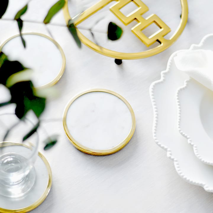 Hilke Collection coaster 四件套装 - 白色 marble-solid brass - Hilke Collection