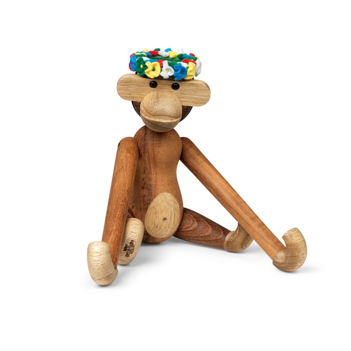 Kay Bojesen monkey small with midsummer wreath, teak-limba wood 20 cm Kay Bojesen Denmark