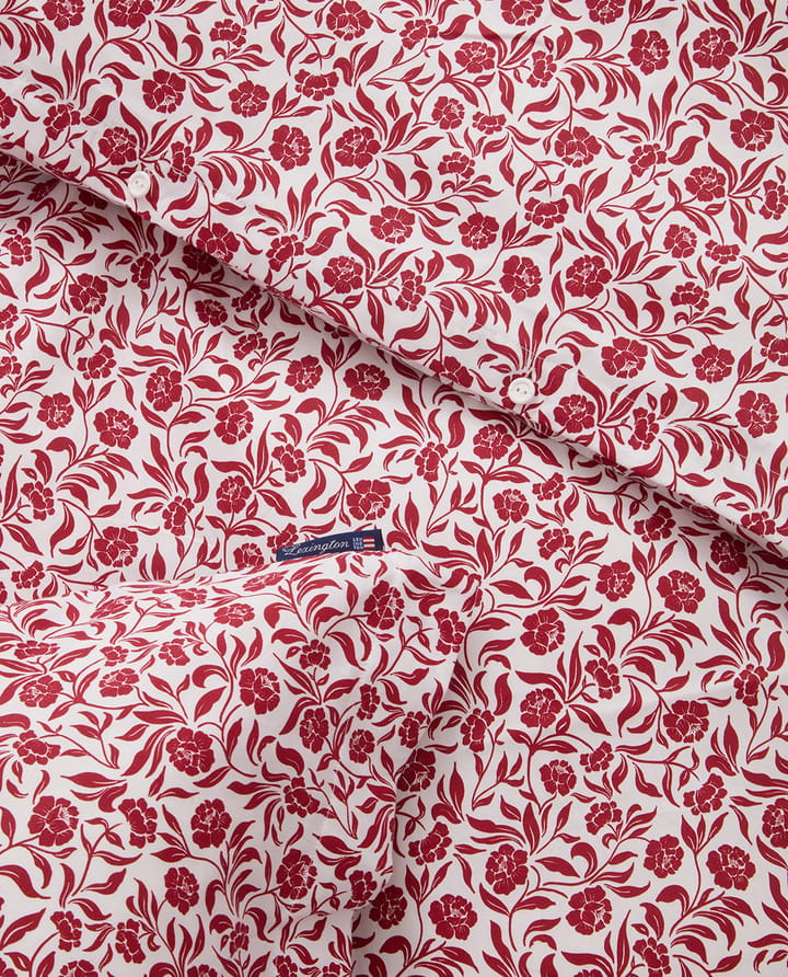 Flower printed cotton sateen 床上用品套装, 白色-红色 Lexington