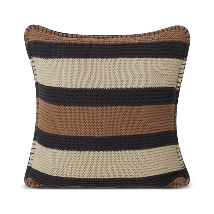 Striped Knitted Cotton 靠枕套 50x50 cm - Brown-dark grey-light beige - Lexington