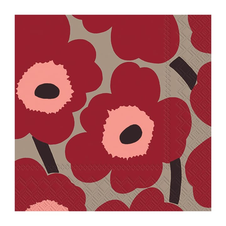 Unikko napkins 33x33cm 20件装 - 红色-亚麻色 - Marimekko