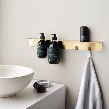 Meraki shelf with bottle hanger and hook - Brushed brass finish - Meraki