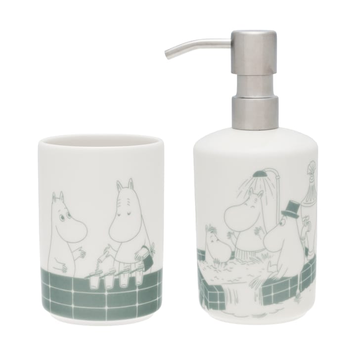 姆明 皂液器 和 牙刷 holder - Bath time 绿色-白色 - Moomin Arabia