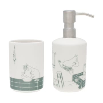 姆明 皂液器 和 牙刷 holder - Bath time 绿色-白色 - Moomin Arabia