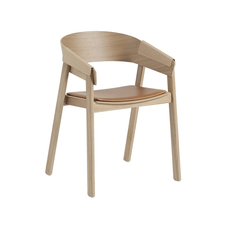 Cover 椅子 upholstered seat, Refine 皮革 琥珀棕色-自然木色 Muuto