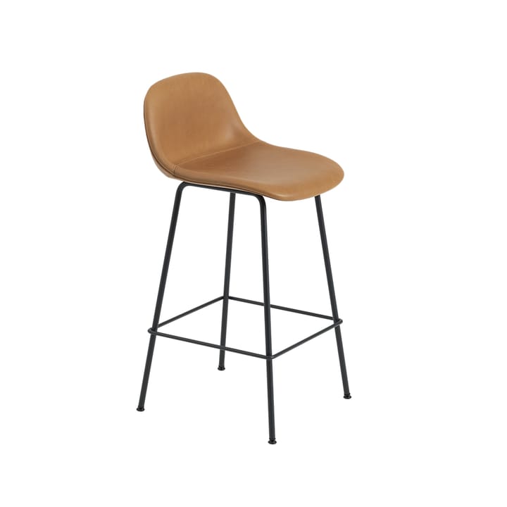 Fiber Barstool metal legs - Refine 皮革 琥珀棕色-黑色 - Muuto