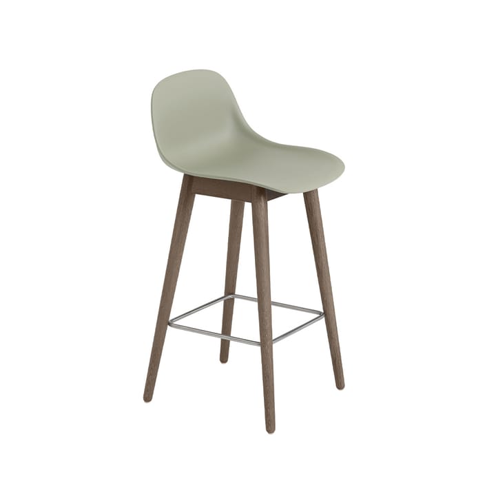 Fiber barstool with backrest 65 cm - Dusty 绿色-深褐色 stained legs - Muuto