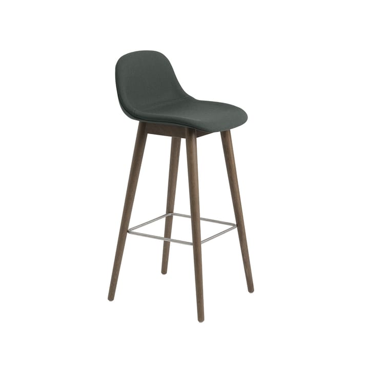 Fiber barstool with backrest 65 cm - Fabric twill weave 990 深绿-褐色 stained 自然木色 legs - Muuto