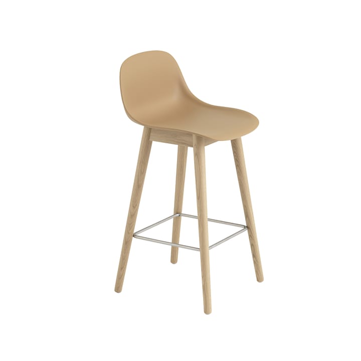 Fiber barstool with backrest 65 cm - Ochre-自然木色 legs - Muuto