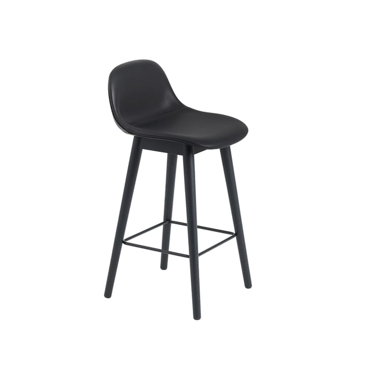 Fiber barstool with backrest 75 cm - 皮革 黑色-黑色 legs - Muuto