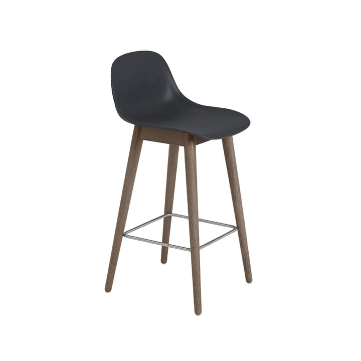 Fiber barstool with backrest - 黑色, 深褐色 stained legs, low - Muuto