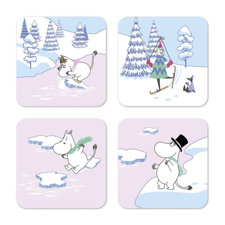 Moomin coaster winter 2022 9x9 cm 四件套装 - 蓝色-白色-粉色 - Opto Design