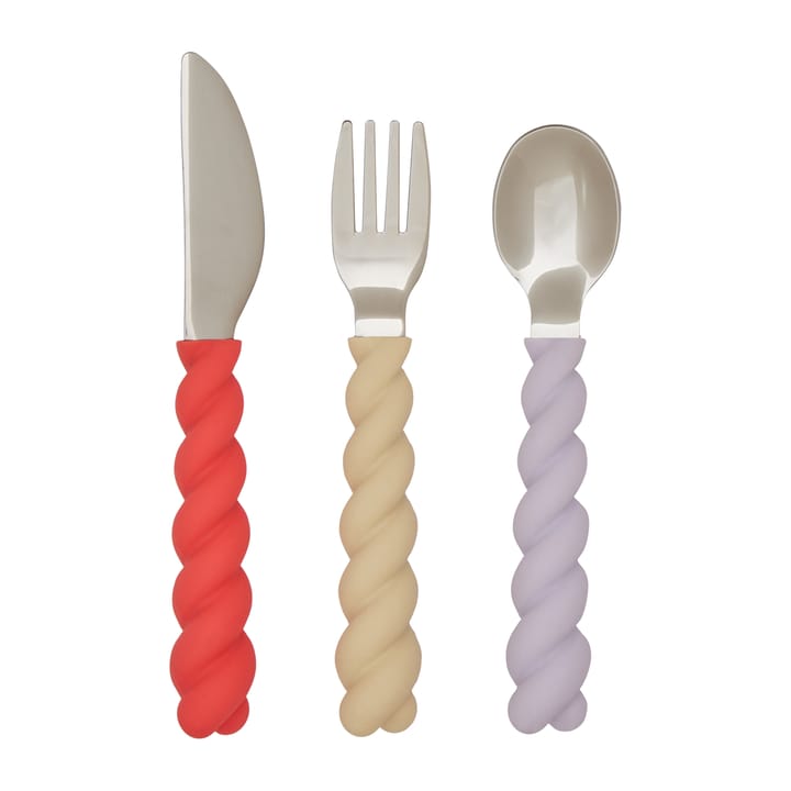 Mellow children's 餐具 cutleryset 3 pieces - Lavender-Vanilla-Cherry 红色 - OYOY