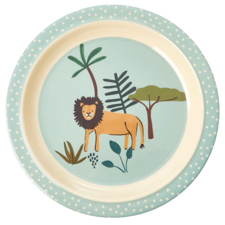 Rice系列丛林动物图案儿童餐盘 - 蓝色-multi - RICE