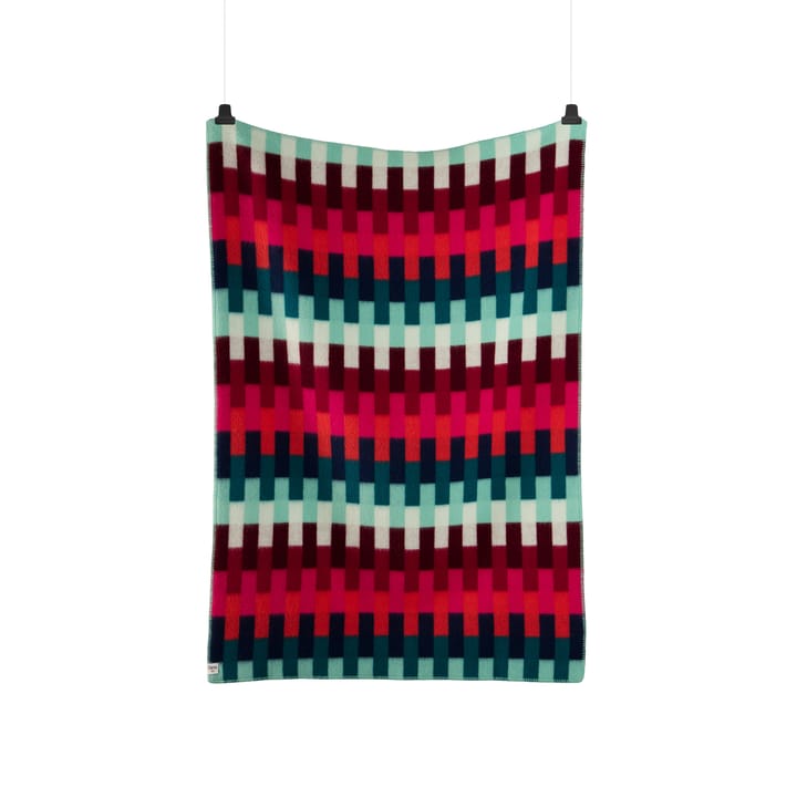 Åsmund bold  奥斯蒙德 彩色方块 羊羔毛毯子 135x200 cm  - 红色-松石绿 - Røros Tweed