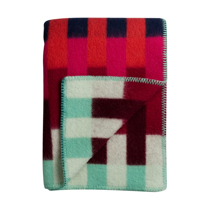 Åsmund bold  奥斯蒙德 彩色方块 羊羔毛毯子 135x200 cm  - 红色-松石绿 - Røros Tweed