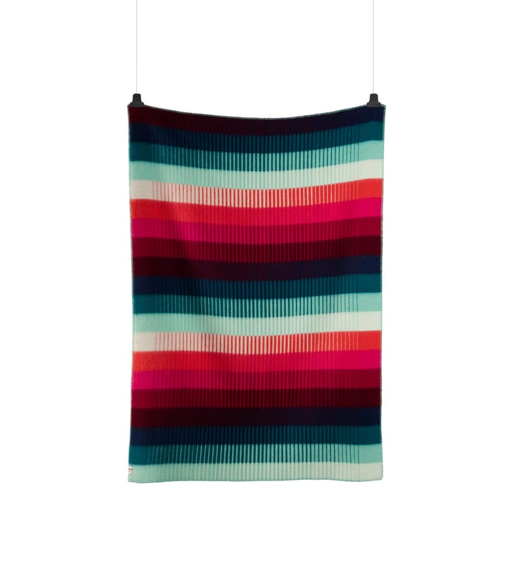 Åsmund gradient 奥斯蒙德 彩色�条纹 羊羔毛毯子 135x200 cm  - 红色-松石绿 - Røros Tweed