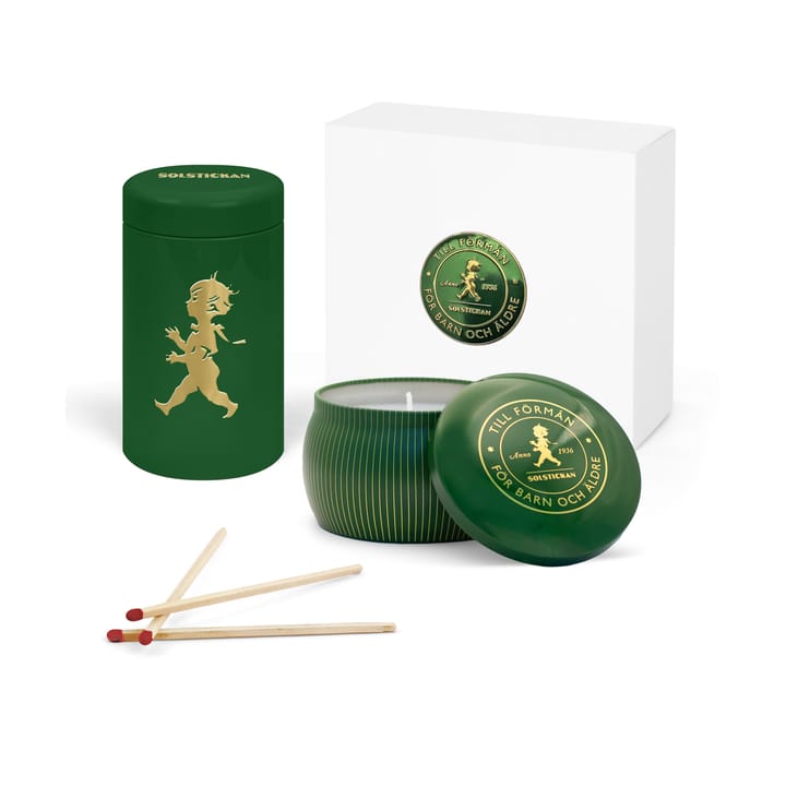 Solstickan gift box scented candles + matchstick tube - 绿色-scented candle pine forest - Solstickan Design