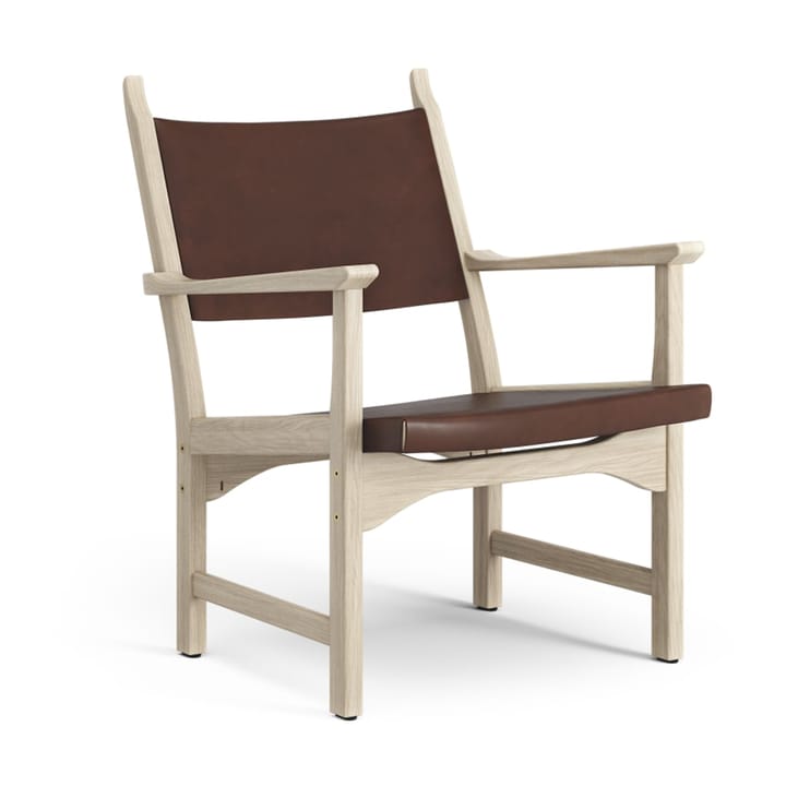 Caryngo 扶手椅 - 白色 pigmented 自然木色-皮革 红色 褐色 - Swedese
