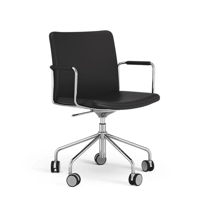 Stella 办公椅 can be raised/lowered with tilt - 皮革 elmosoft 99999 黑色, 镀铬色 stand, 皮革-covered armrests, flexible back - Swedese