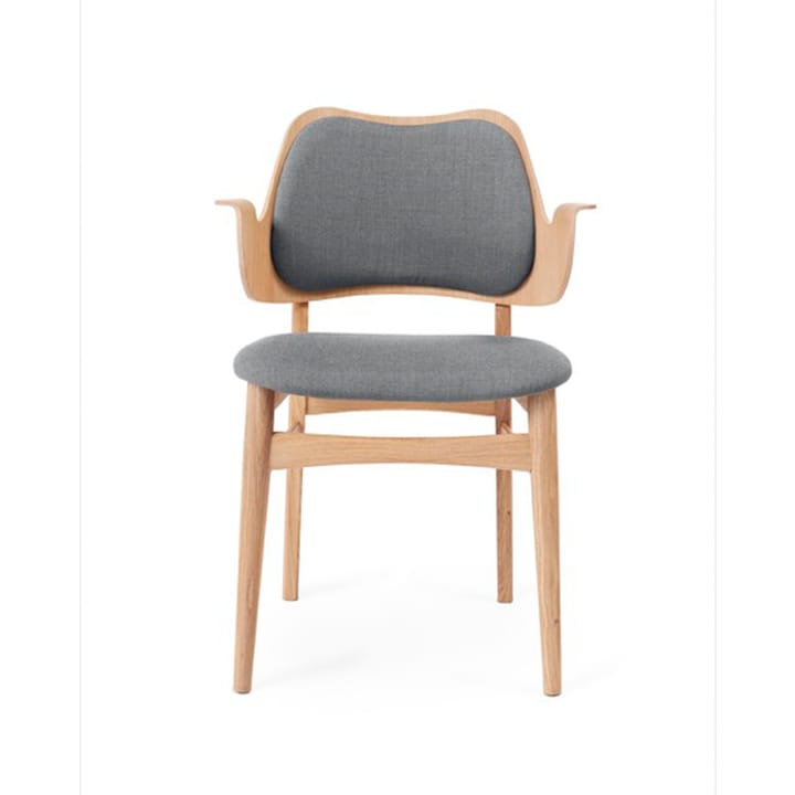 Gesture 椅子, upholstered seat 和 back - Fabric canvas 134 灰色 混纺, 白色 oiled 自然木色 legs, upholstered seat, upholstered back - Warm Nordic