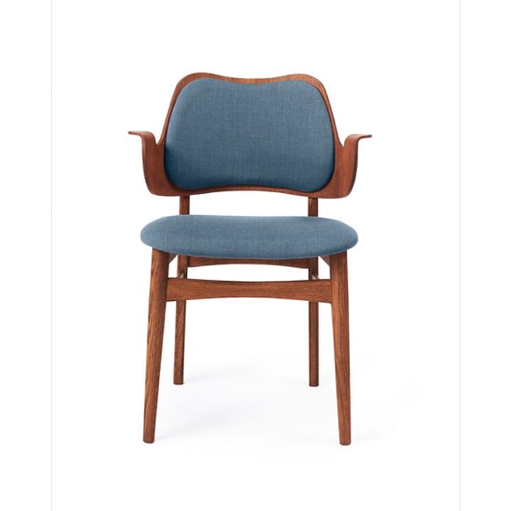 Gesture 椅子, upholstered seat 和 back - Fabric canvas 734 denim, oiled teak 自然木色 legs, upholstered seat, upholstered back - Warm Nordic