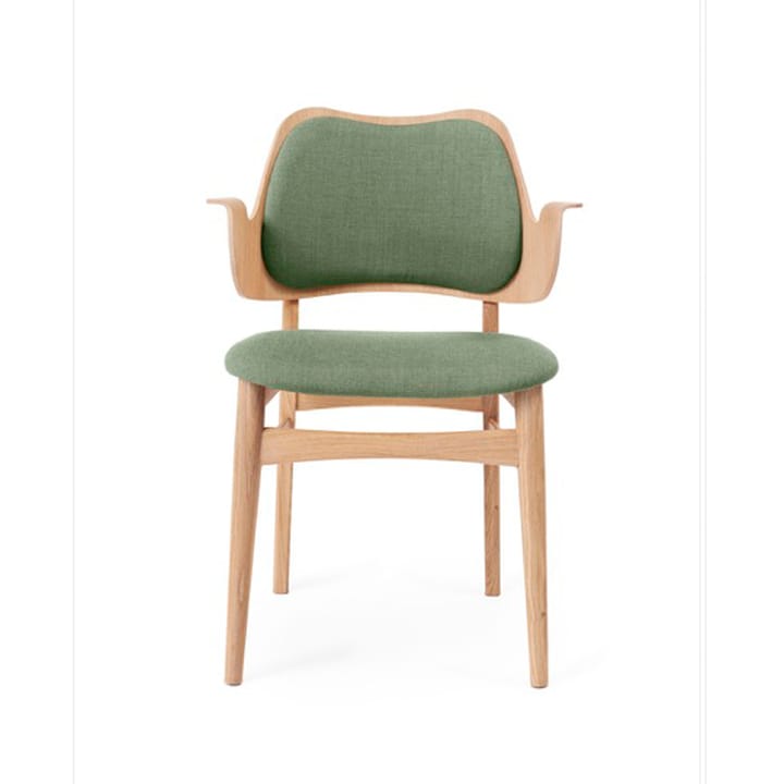 Gesture 椅子, upholstered seat 和 back - Fabric canvas 926 sage 绿色, 白色 oiled 自然木色 legs, upholstered seat, upholstered back - Warm Nordic