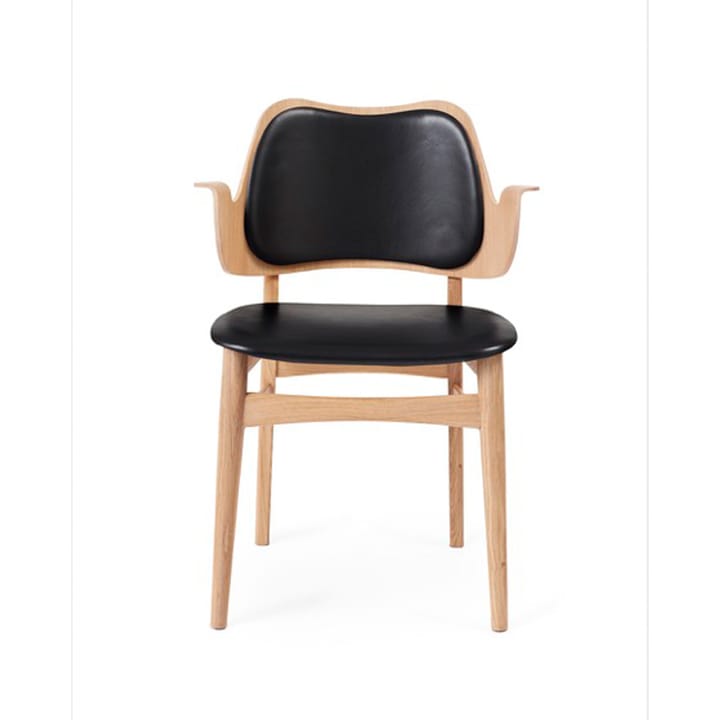 Gesture 椅子, upholstered seat 和 back - 皮革 prescott 207 黑色, 白色 oiled 自然木色 legs, upholstered seat, upholstered back - Warm Nordic