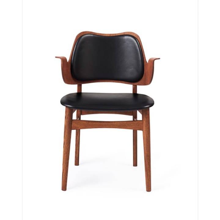 Gesture 椅子, upholstered seat 和 back - 皮革 prescott 207 黑色, oiled teak 自然木色 legs, upholstered seat, upholstered back - Warm Nordic