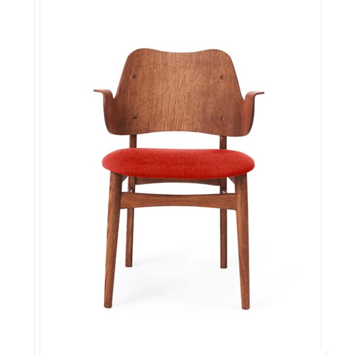 Gesture 椅子, upholstered seat - Fabric sunset 橙色, oiled teak 自然木色 legs - Warm Nordic