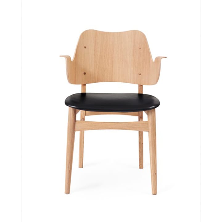 Gesture 椅子, upholstered seat - 皮革 prescott 207 黑色, 白色 oiled 自然木色 legs, upholstered seat - Warm Nordic