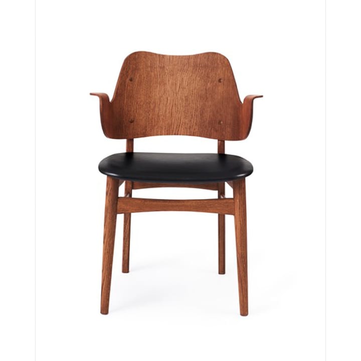 Gesture 椅子, upholstered seat - 皮革 prescott 207 黑色, oiled teak 自然木色 legs, upholstered seat - Warm Nordic